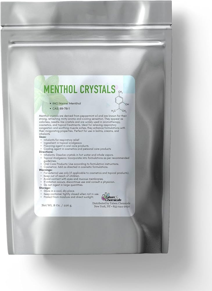 Menthol crystals close up, peppermint chemical compound, cooling menthol substance - Amazon.com : Menthol Crystal Cosmetic Grade - 8 Oz / 226 Grams ...