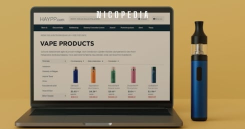 online vape shopping laptop, person browsing vape e-commerce website, benefits of buying vapes online computer - 6 Reasons to Buy Vapes Online Instead of In-Store | Haypp