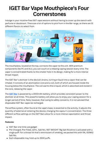 vape child lock feature, safe vape device, IGET Bar Plus safety mechanism - IGET Bar Vape Mouthpiece