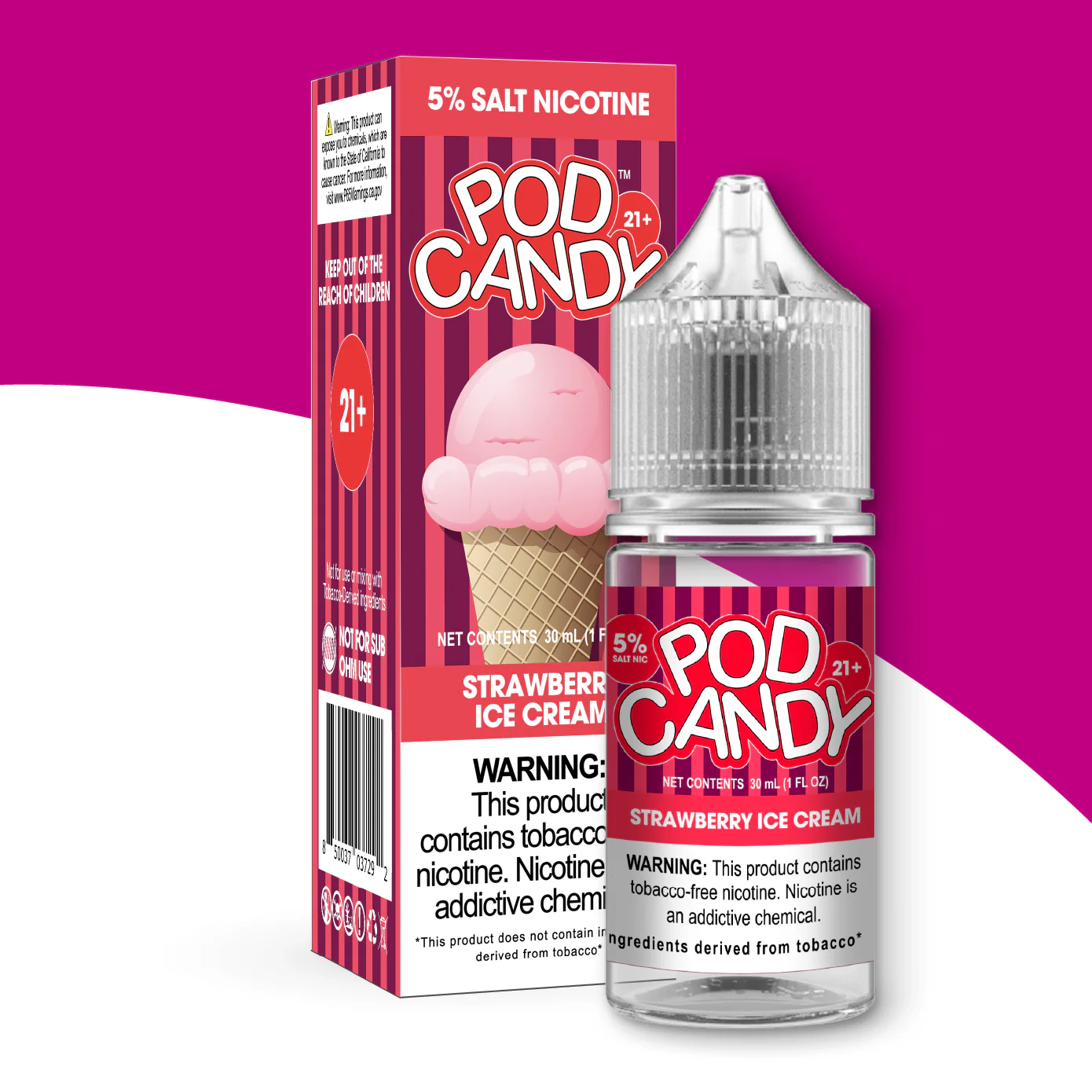 sweet tooth vape user, dessert vape flavors, candy vape selection, person craving sweets vape, strawberry ice cream vape - Pod Candy Strawberry Ice Cream 5% – Freeman Vape
