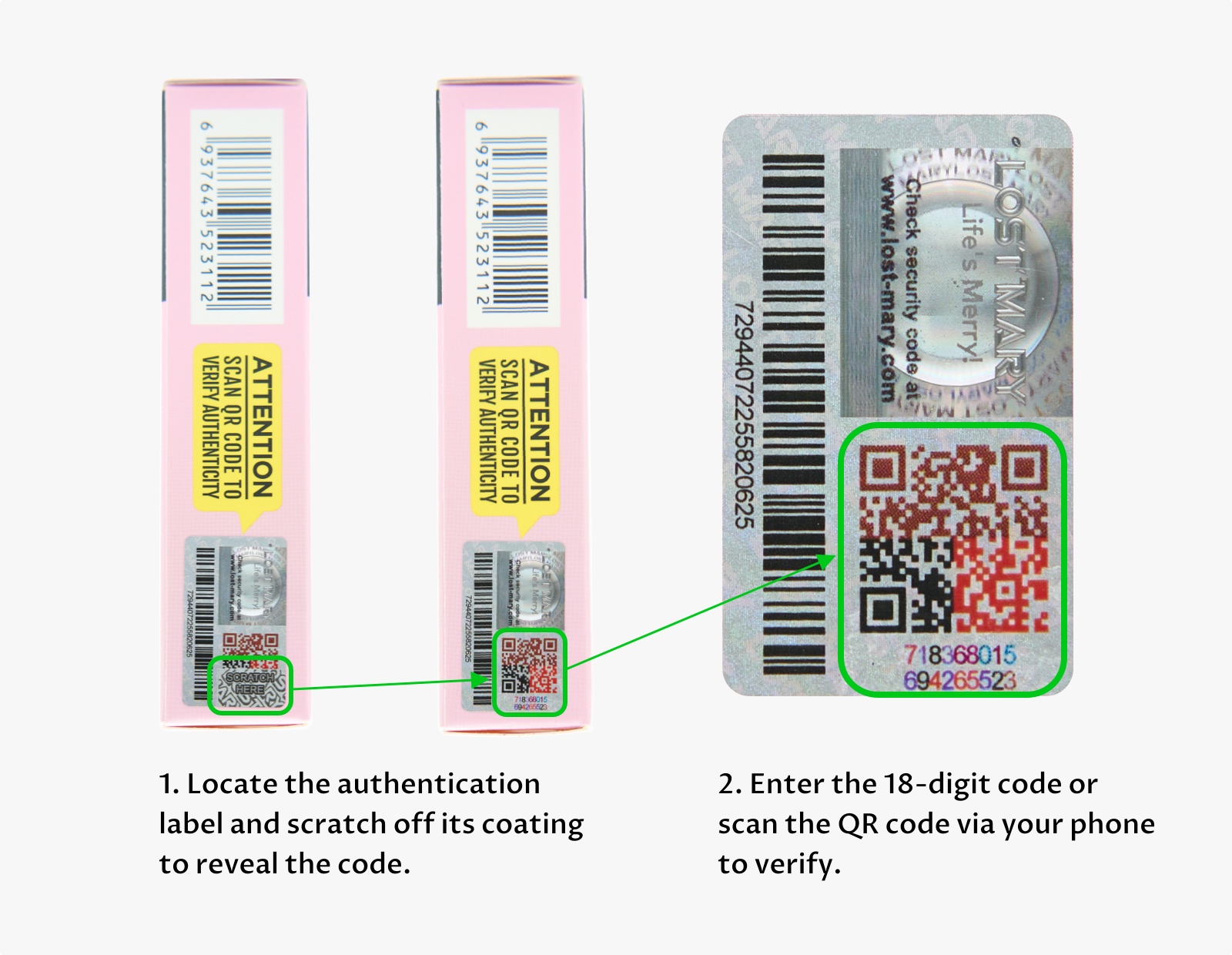 scanning QR code for vape authenticity, disposable vape security label verification - Genuine Lost Mary Vape Products - Verify Your Product