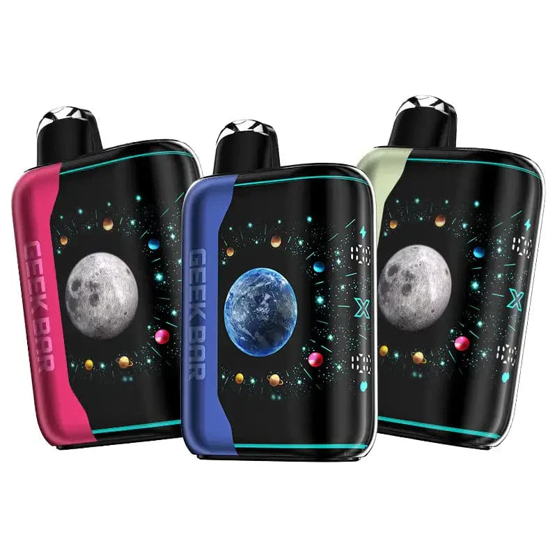 Umin Pulse X vape Darling Harbour night, glowing curved screen vape, starry UI vape in hand - Geek Bar Pulse X Platinum Edition vape disposable | 25k Puffs ...