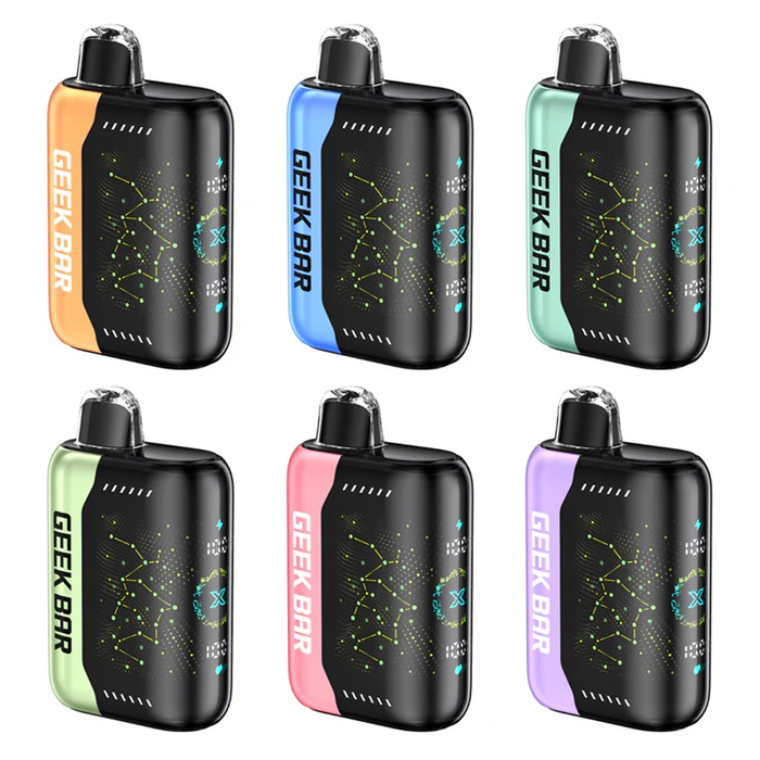 Geek Bar Pulse X 25000 vape close up, Geek Bar Pulse X 3D curved screen display, futuristic tech vape - Geek Bar Pulse X 25K Disposable — eJuiceDirect
