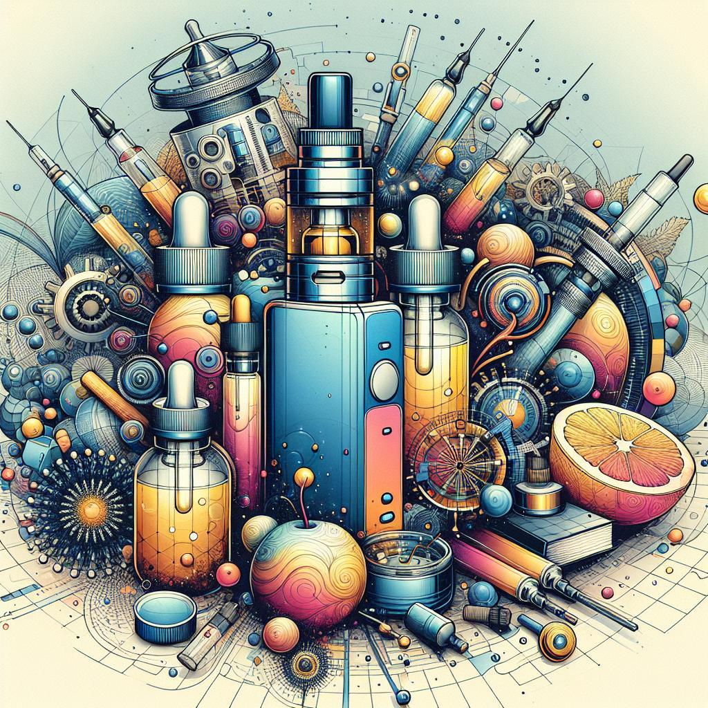 exotic vape flavor profiles illustration, layered e-liquid ingredients art, nostalgic candy vape concept, botanical infused vape design - Exploring the Variety of E-Liquid Flavors - VSHUB24 - E. LIQUIDS ...