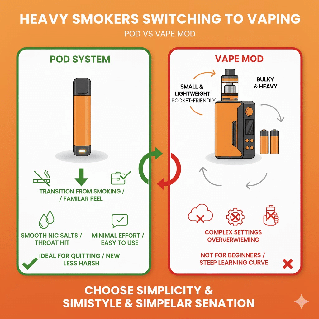 sports car vs heavy-duty truck metaphor, vape performance vs capacity comparison, fine-tuned vape vs robust vape - Pod vs Vape Mod: Which Best Device 2025?