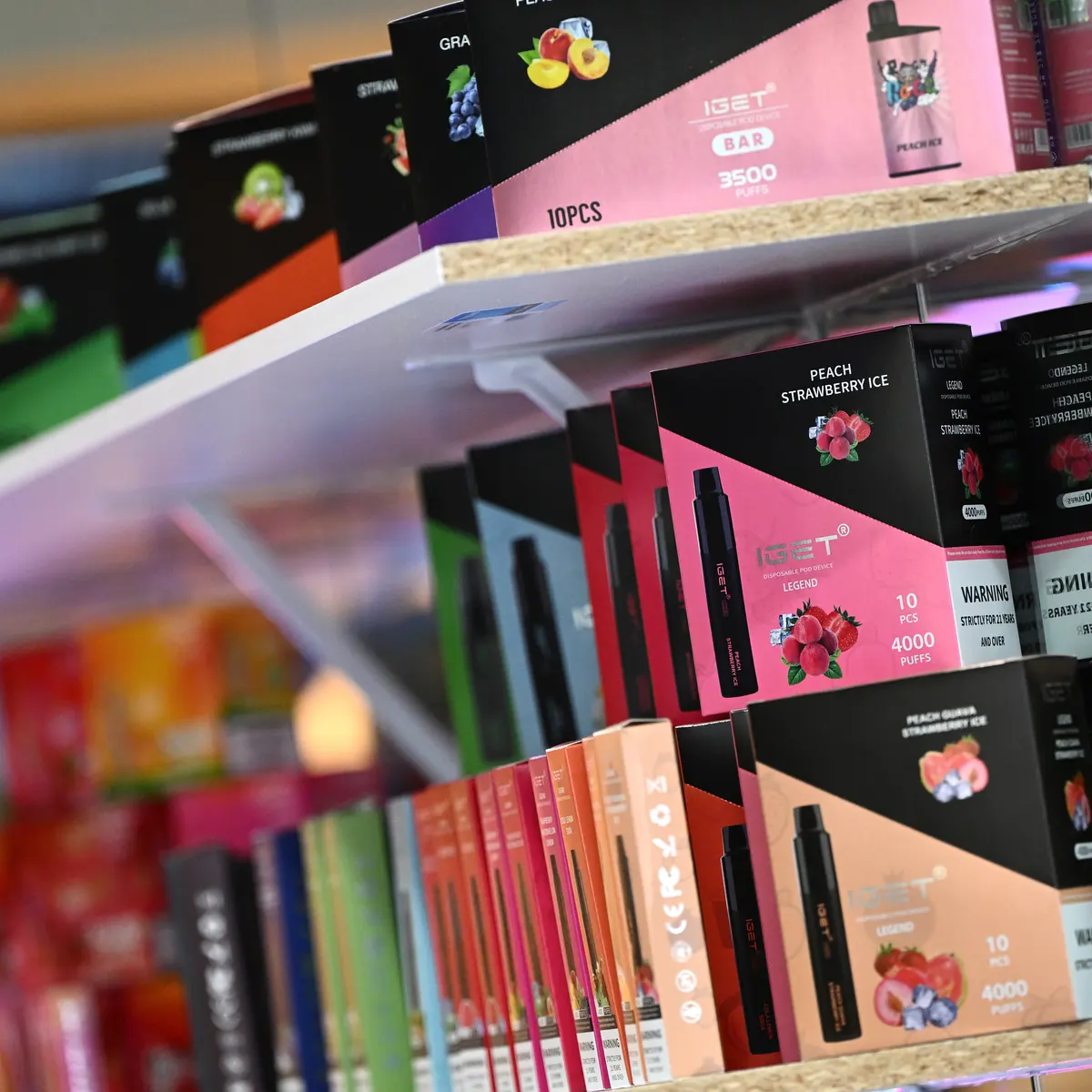 vape products in stock shelves, full vape store display Australia, available disposable vapes, immediate shipping products - No sympathy