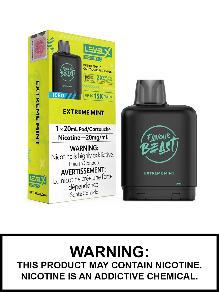 extreme icy mint blast, liquid nitrogen effect, aggressive arctic vape sensation - Extreme Mint Iced Flavour Beast Level X Boost G2 Pods, 20mL
