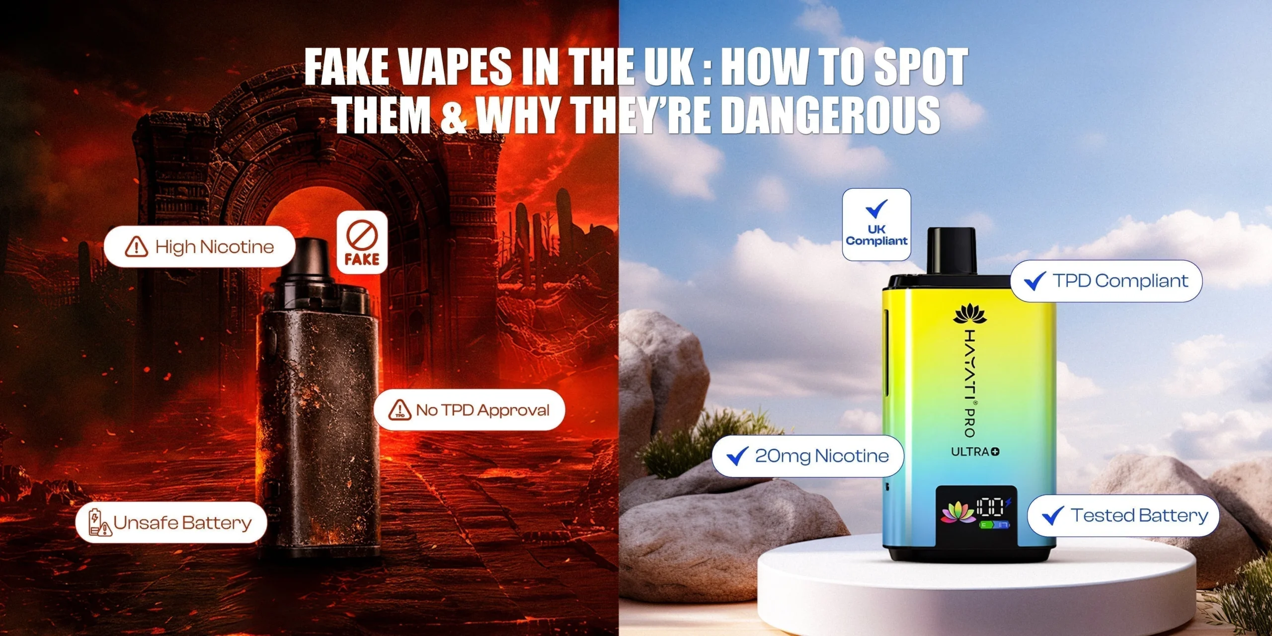 fake vape battery exploding, unsafe lithium-ion vape battery, counterfeit vape internal components risk - Fake Vapes UK: Are fake vapes dangerous​?