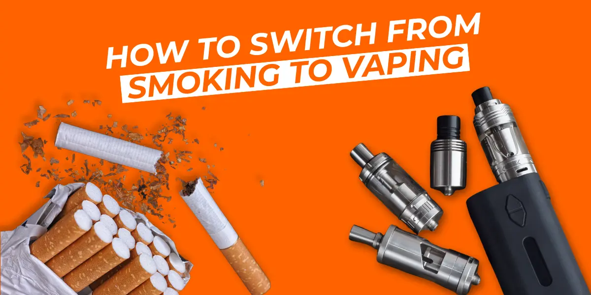 Person transitioning from cigarette to vape, new vaper choosing smart vape, easy switch to smart vaping - How to Switch from Smoking to Vaping