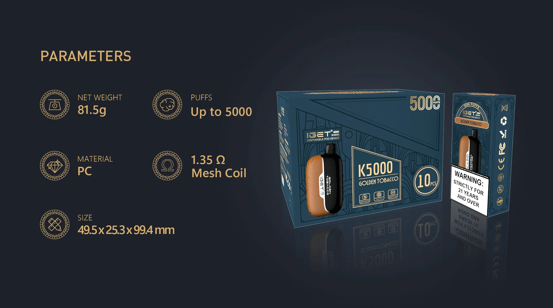 Iget Moon K5000 disposable vape product shot, Iget Moon K5000 in hand, cobblestone vape design - IGET Moon K5000 Disposable Vape 5000 Puffs – Premium Vapes UAE