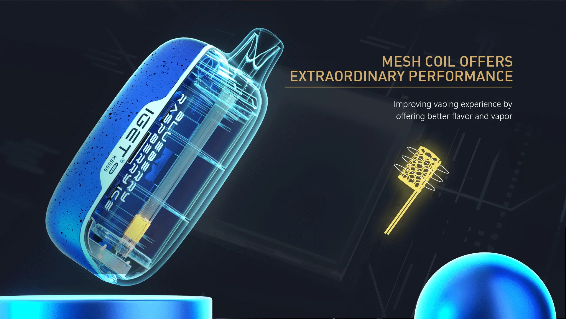 Vape mesh coil technology, iGet Moon K5000 internal components, disposable vape heating element - IGET Moon K5000 Disposable Vape 5000 Puffs – Premium Vapes UAE