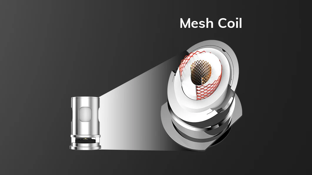 vape mesh coil technology diagram, IGET Moon internal mesh coil system, e-liquid vaporization coil - Mesh Coils: What Are Their Benefits?