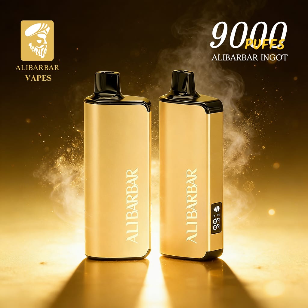 Alibarbar INGOT 9000 puffs disposable vape, metallic vape, sleek gold vape, premium disposable vape - ALIBARBAR INGOT 9000 Disposable Vape - Vapico Australia