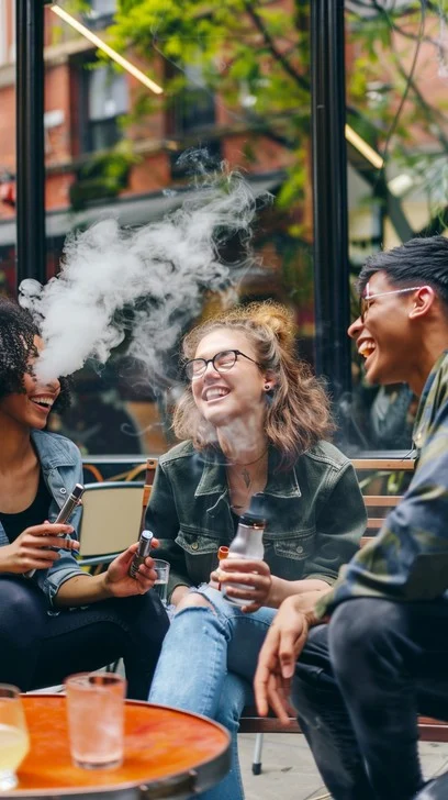 Person vaping in Melbourne laneway, autumn morning coffee outdoor scene - Free Joyful Vaping Friends Image - Friends, Vaping, Cafe ...
